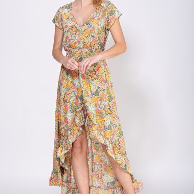 100% POLYESTER PRINTED DRESS LI7536V_STONE