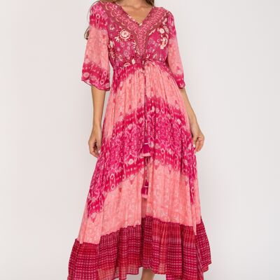 100% VISCOSE PRINTED DRESS PR7021V_PINK