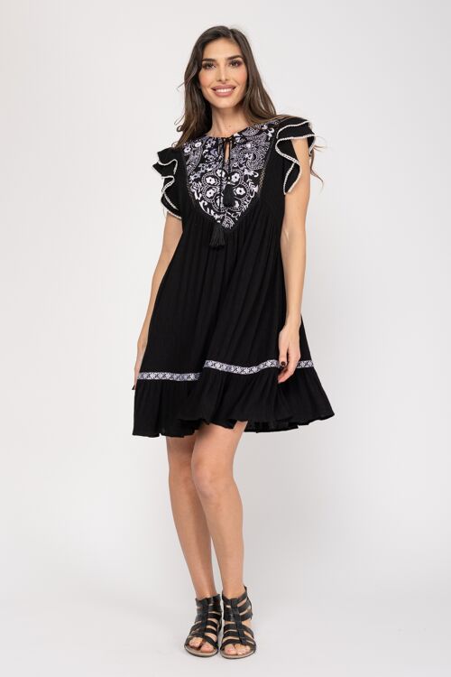 VESTIDO BORDADO 100% VISCOSA PR7144V_NEGRO