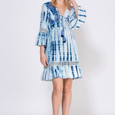 BEDRUCKTES KLEID AUS 100 % VISKOSE PR7148V_BLAU