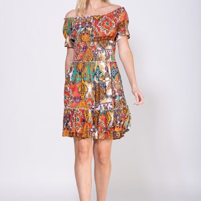 SHORT PRINTED DRESS 100% VISCOSE PR7332V_GREEN