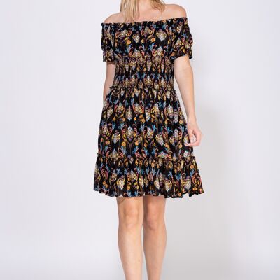 SHORT PRINTED DRESS 100% VISCOSE PR7333V_BLACK