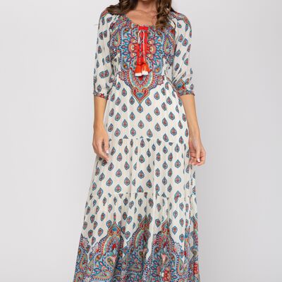 LONG PRINTED DRESS 100% VISCOSE PR7335V_CRUDO