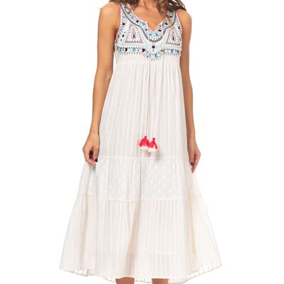 LONG EMBROIDERED DRESS 100% COTTON PR7461V_CRUDO