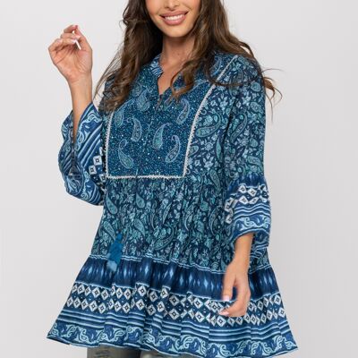 BEDRUCKTE TUNIKA 100 % BAUMWOLLE PR7689TU_BLAU