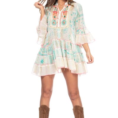 EMBROIDERED PRINTED TUNIC 100% COTTON SH7124TU_CRUDO