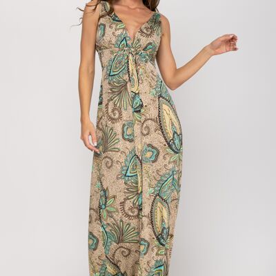 LONG PRINTED DRESS 95% POLYESTER 5% ELASTANE SK7559V_BEIGE