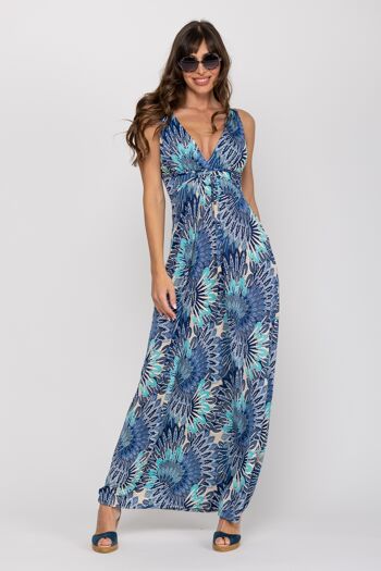 ROBE LONGUE SANS MANCHES IMPRIMEE 95% POLYESTER 5% ELASTHANNE SK7568V_BLUE 1