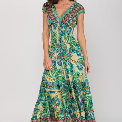 LONG PRINTED DRESS 100% POLYESTER U7320V_GREEN