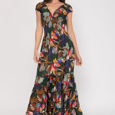 LONG PRINTED DRESS 100% POLYESTER U7413V_KAKI