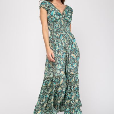 LONG PRINTED DRESS 100% POLYESTER U7415V_GRISACEO