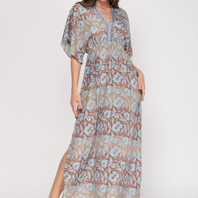 LONG PRINTED DRESS 100% POLYESTER U7418V_BABYBLUE