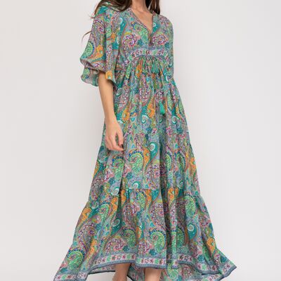 LONG PRINTED DRESS 100% POLYESTER U7444V_GRAY