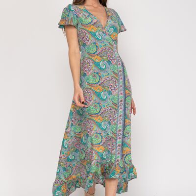 LONG PRINTED DRESS 100% POLYESTER U7449V_GRAY