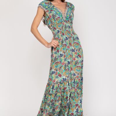 LONG PRINTED DRESS 100% POLYESTER U7452V_GRAY