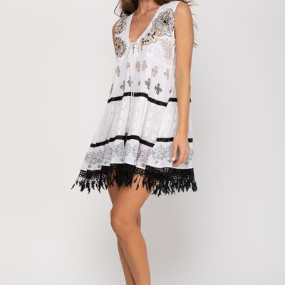 SHORT EMBROIDERED DRESS 100% COTTON ZI7344V_WHITE