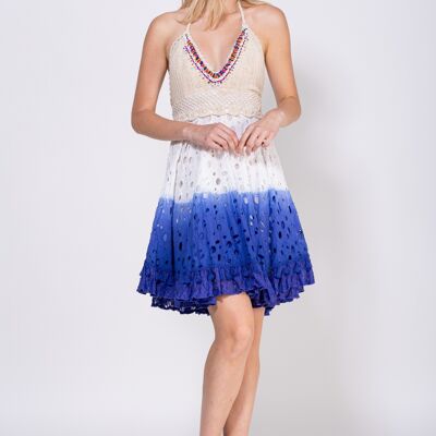 GRADIENT EMBROIDERED DRESS 100% COTTON ZI7346V_BLUE