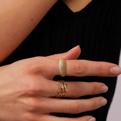 Miya ring - striated effect stainless steel ring