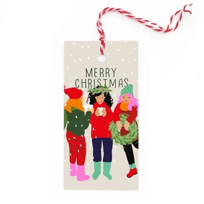 Girls and Christmas snow tags