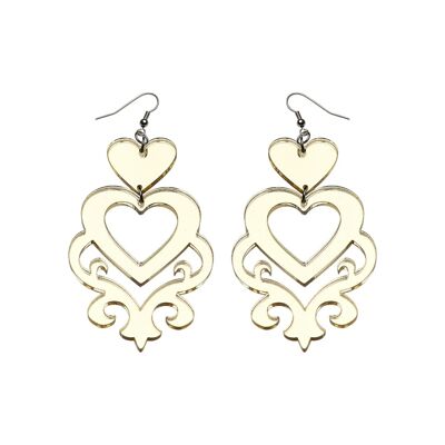 Aretes de doble corazón de plexiglás