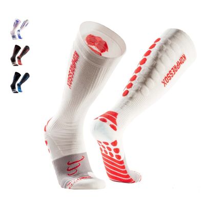 Calze a compressione Atlas Pro I, calze a compressione calze di sostegno per corsa, volo sportivo, viaggi, ciclismo, calze da corsa per donna e uomo - bianco/rosso | SILVERA NANOTECNOLOGICO