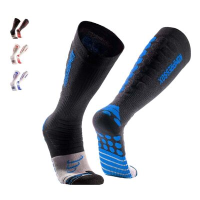 Medias de compresión Atlas Pro I, medias de compresión medias de soporte para correr, vuelo deportivo, viajes, ciclismo, calcetines para correr para mujeres y hombres - negro/azul | NANOTECNOLOGÍA DE PLATA