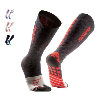 Bas de compression Atlas Pro I, chaussettes de compression bas de soutien pour la course, le vol sportif, les voyages, le cyclisme, les chaussettes de course pour femmes et hommes - noir/rouge | SILVERA NANOTECH