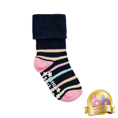 Rutschfeste Stay-On-Socken mit marineblauen Regenbogenstreifen