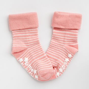 Chaussettes bio antidérapantes pour bébés et tout-petits à rayures blush 1