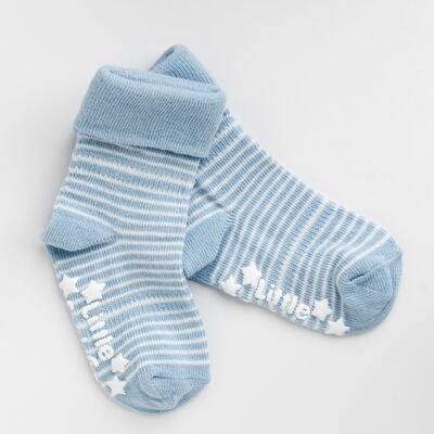 Chaussettes bio antidérapantes pour bébé et tout-petit - Rayure bleu ciel