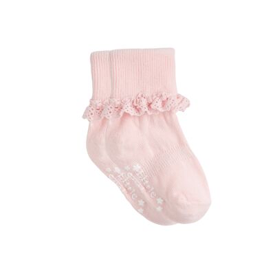 Calcetines antideslizantes con volantes para bebés y niños pequeños - Pink Lemonade