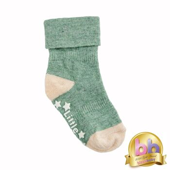 Chaussettes antidérapantes Stay On en vert forêt avec flocons d'avoine 1