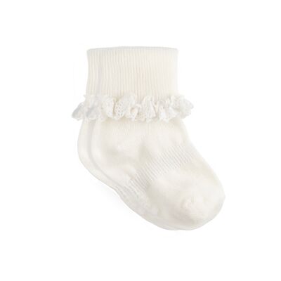 Rutschfeste Anti-Rutsch-Socken für Babys und Kleinkinder mit Rüschen - Perlweiß