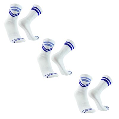 Stripes I 3 pairs of sports socks, tennis socks, work socks yoga cotton breathable for women and men 35-41 42-49 - white/blue