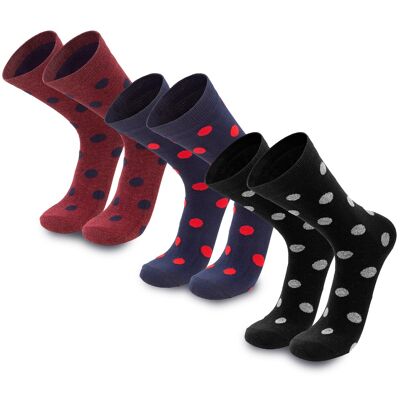 Polka I Lot de 3 paires de chaussettes en coton PIMA de qualité supérieure pour homme et femme Chaussettes pour homme renforcées Respirantes Business Chaussettes classiques 3 paires Noir/bleu/cerise | SILVERA NANOTECH