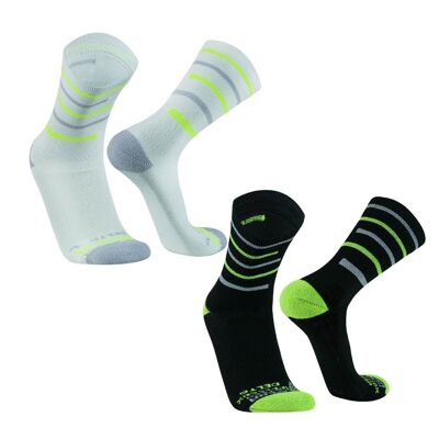 Delta I Sportsocken lang, leichte Running Socks mit Anti-Blasenschutz, atmungsaktive Laufsocken, Compression Socks 2 Paar, für Damen und Herren - BW/Neongelb/Grau | SILVERA NANOTECH