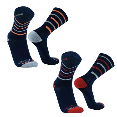 Delta I Sportsocken lang, leichte Running Socks mit Anti-Blasenschutz, atmungsaktive Laufsocken, Compression Socks 2 Paar, für Damen und Herren - Marine/Rot/Orange | SILVERA NANOTECH