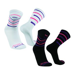 Chaussettes de sport Delta I longues, chaussettes de course légères avec protection anti-ampoules, chaussettes de course respirantes, chaussettes de compression 2 paires, pour femmes et hommes - BW/Fuchsia/Violet | SILVERA NANOTECH