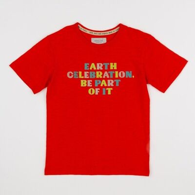 T-shirt rossa in cotone organico Akira Earth, prodotto del commercio equo e solidale