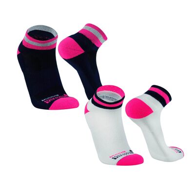 Gamma I sports socks short, light running socks, breathable functional socks with anti-blister protection, running ankle socks 2 pairs, for women and men - navy/fuchsia | SILVERA NANOTECH