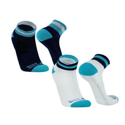 Gamma I sports socks short, light running socks, breathable functional socks with anti-blister protection, running ankle socks 2 pairs, for women and men - navy/turquoise | SILVERA NANOTECH