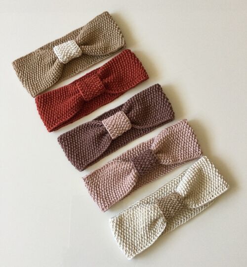 A Pack of Five Organic Hand Knitted Two Coloured Headbands