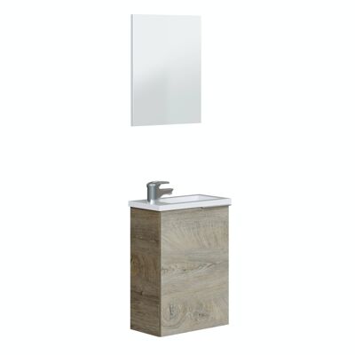 Mueble de lavabo con espejo y lavabo Mini - Roble Alaska