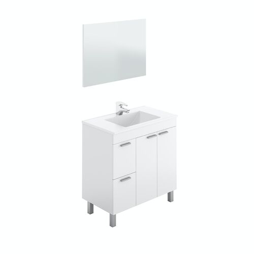 Mueble de baño con lavabo y espejo Aktiva - Blanco Brillo
