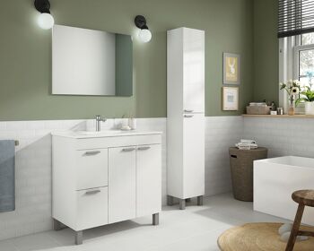Meuble de salle de bain avec lavabo et miroir Aktiva - Blanc Brillant 2