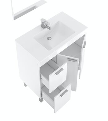Meuble de salle de bain avec lavabo et miroir Aktiva - Blanc Brillant 3