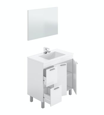 Meuble de salle de bain avec lavabo et miroir Aktiva - Blanc Brillant 4