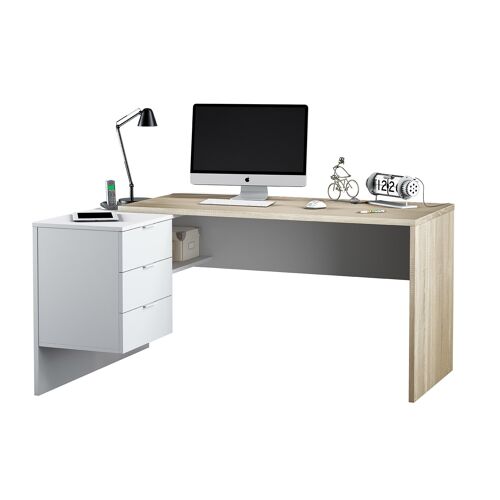 Mesa de despacho reversible Style - Roble Canadian y Blanco Artik