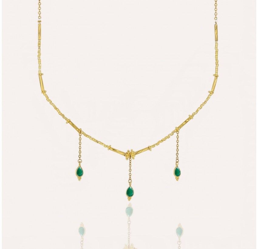 VENEZIA collana dorata in perle di vetro di MURANO e onice verde