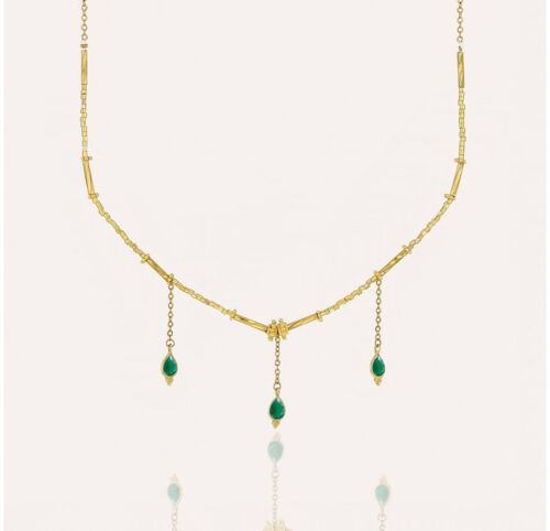 Collier doré VENEZIA en perles de verre de MURANO et onyx vert